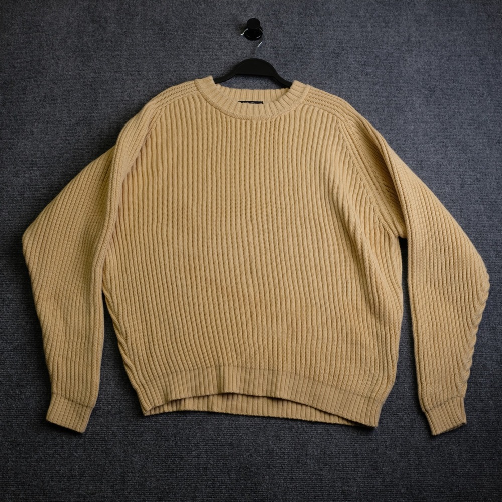 Vintage Willis & Geiger Sweater Mens XL Yellow Cotton Ribbed Pullover Crew Neck